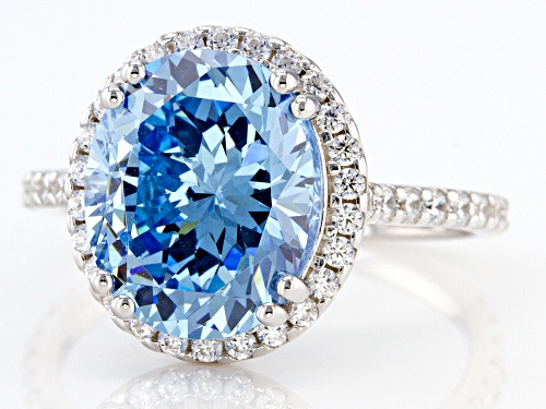 Bella Luce® 9.87ctw Blue And White Diamond Simulants Rhodium Over Silver Starry Cut Ring - Size 10
