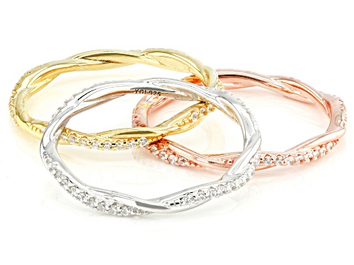 Bella Luce® 1.08ctw White Diamond Simulant Rhodium Over Silver And Eterno™ Yellow And Rose Ring Set - Size 6