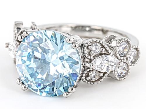 Bella Luce® 11.35ctw Aquamarine And White Diamond Simulants Platinum Over Silver Ring(6.87ctw DEW) - Size 6