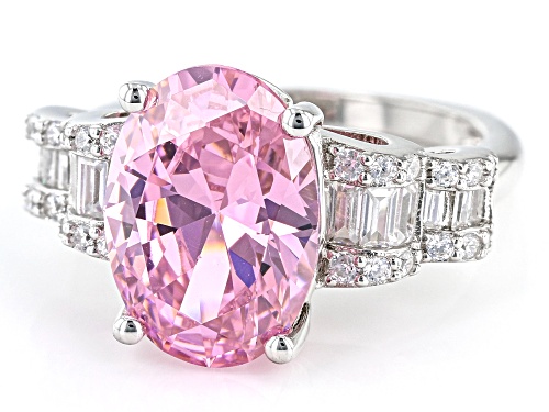 Bella Luce® 10.84ctw Pink And White Diamond Simulants Rhodium Over Sterling Silver Ring(6.56ctw DEW) - Size 10
