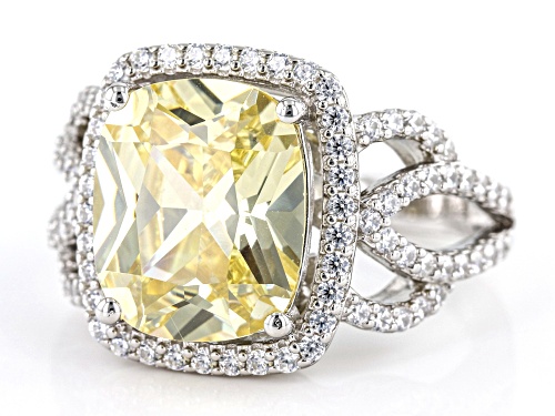 Bella Luce® 10.41ctw Canary and White Diamond Simulants Rhodium Over Sterling Silver Ring - Size 11