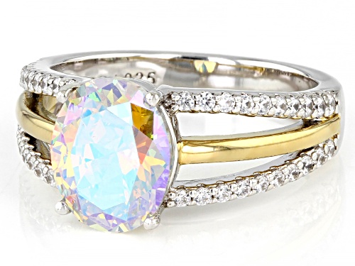 Bella Luce®5.91ctw Aurora Borealis And Diamond Simulant Rhodium And 18k Yellow Gold Over Silver Ring - Size 8