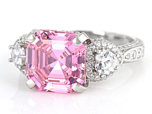 Bella Luce® 11.45ctw Pink & White Diamond Simulants Rhodium Over Silver Asscher Cut Ring - Size 8