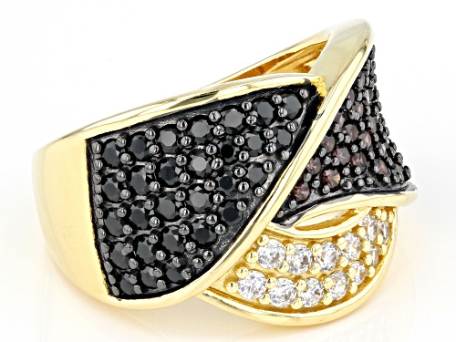 Bella Luce® 2.42ctw Black, Mocha, And White Diamond Simulants Eterno™ Yellow Ring (DEW 1.46ctw) - Size 6