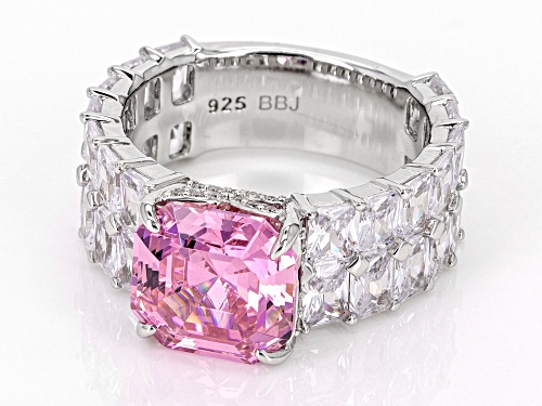 Bella Luce® Pink & White Diamond Simulants Rhodium Over Silver Asscher Cut Ring (11.80ctw DEW) - Size 7