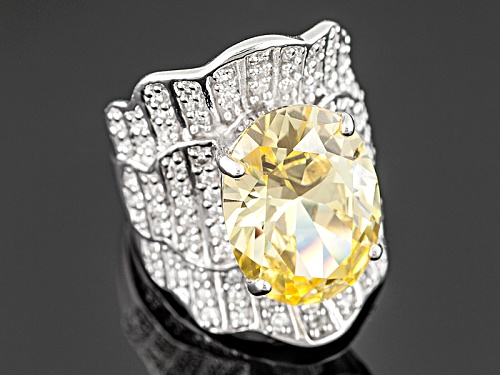 Bella Luce ® 17.04ctw Canary And White Diamond Simulant Rhodium Over Sterling Silver Ring - Size 5