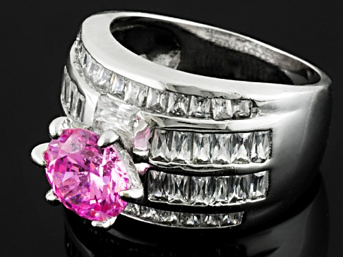 Bella Luce ® 6.41ctw Pink And White Diamond Simulant Rhodium Over Sterling Silver Ring - Size 11