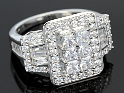 Bella Luce ® 3.60ctw Princess Cut, Baguette And Round Rhodium Over Sterling Silver Ring - Size 5