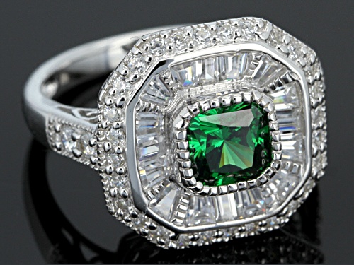 Bella Luce ® 3.41ctw Emerald Simulant & White Diamond Simulant Rhodium Over Silver Ring - Size 9
