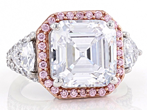 Bella Luce ® 18.45ctw Pink and White Asscher Cut Diamond Simulants Rhodium Over Sterling Ring - Size 8