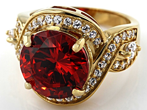 Bella Luce® 13.08ctw Orange Sapphire and White Diamond Simulants Eterno™ Yellow Ring (7.72ctw DEW) - Size 5