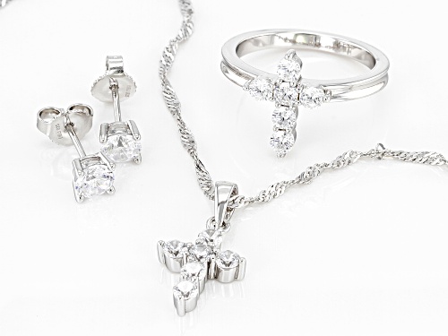 Bella Luce ® 4.08ctw Rhodium Over Silver Cross Ring, Earring, and Pendant With Chain Set