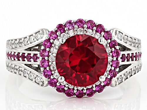 Bella Luce® 3.33ctw Lab Created Ruby and White Diamond Simulant Rhodium Over Sterling Ring - Size 8