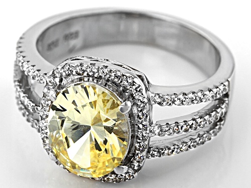 Bella Luce®5.10ctw Canary And White Diamond Simulants Rhodium Over Sterling Silver Ring(2.97ctw DEW) - Size 8