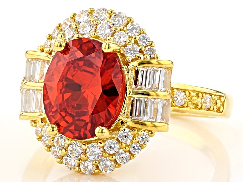 Bella Luce ® 6.81ctw Orange Sapphire and White Diamond Simulants Eterno ™ Yellow Ring (3.63ctw DEW) - Size 7