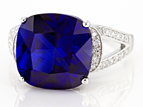 Bella Luce® 9.25ctw Blue Sapphire and White Diamond Simulants Rhodium Over Silver Ring (7.01ctw DEW) - Size 7