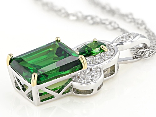 Bella Luce ® 5.87ctw Emerald and White Diamond Simulants Rhodium Over Sterling Pendant With Chain