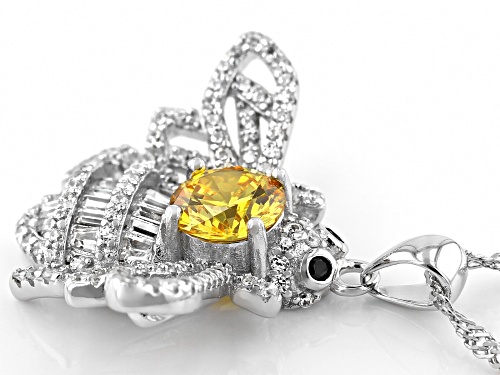 Bella Luce® Black, White, & Canary Diamond Simulants Rhodium Over Silver Bee Pendant W/Chain