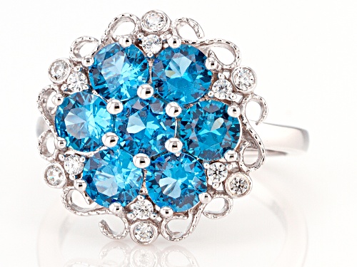Bella Luce ® 3.05ctw Lab Blue Spinel and White Diamond Simulant Rhodium Over Sterling Silver Ring - Size 7