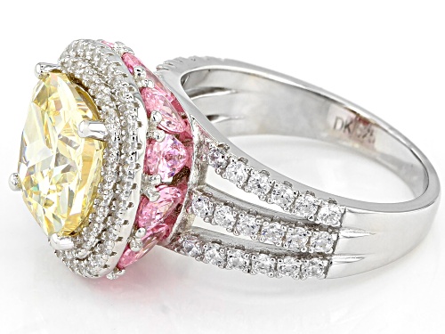 Bella Luce® 12.85ctw White, Canary, and Pink Diamond Simulants Rhodium Over Silver Ring(9.48ctw DEW) - Size 8