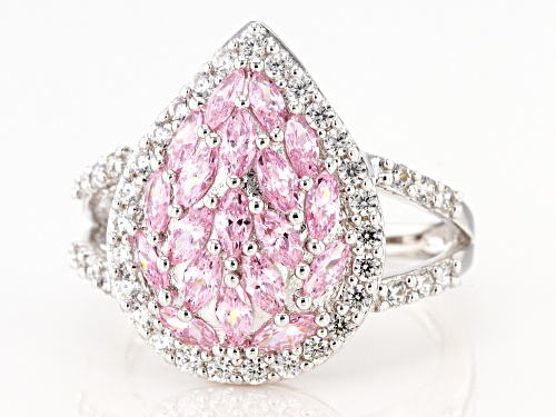 Bella Luce® 3.74ctw Pink and White Diamond Simulants Rhodium Over Sterling Silver Ring (2.48ctw DEW) - Size 11
