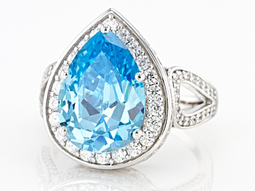 Bella Luce ® 7.74ctw Aquamarine and White Diamond Simulants Rhodium Over Sterling Silver Ring - Size 7