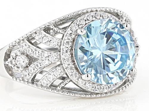 Bella Luce ® 7.07ctw Aquamarine and White Diamond Simulants Rhodium Over Sterling Silver Ring - Size 8