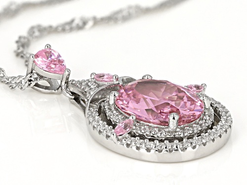 Bella Luce®5.60ctw Pink & White Diamond Simulants Rhodium Over Silver Pendant W/Chain (3.12ctw DEW)
