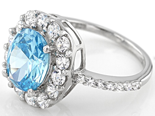 Bella Luce ® 6.20ctw Aquamarine And White Diamond Simulants Rhodium Over Silver Ring (3.59ctw DEW) - Size 7