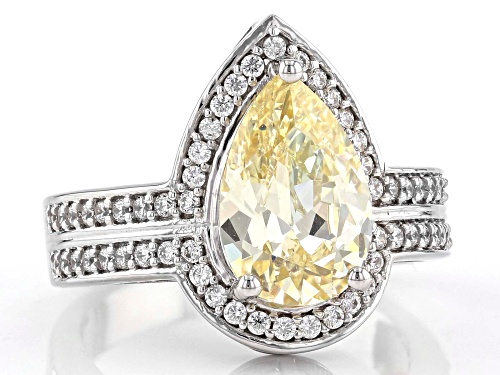Bella Luce ® 5.88ctw Canary And White Diamond Simulants Rhodium Over Silver Ring (3.59ctw DEW) - Size 10