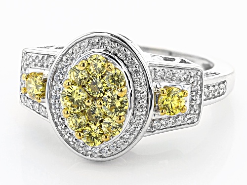 Bella Luce ® 1.80ctw Canary And White Diamond Simulants Rhodium Over Silver Ring (0.81ctw DEW) - Size 11
