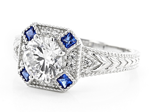 Bella Luce ® 2.73ctw Lab Created Blue Spinel And White Diamond Simulant Rhodium Over Silver Ring - Size 12
