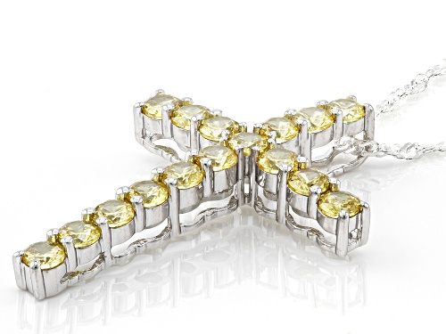 Bella Luce® Yellow Diamond Simulant 3.60ctw Rhodium Over Silver Cross Pendant (2.24ctw DEW)