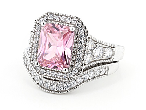 Bella Luce ® 9.04ctw Pink And White Diamond Simulants Rhodium Over Silver Ring With Band - Size 5