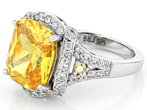 Bella Luce ® 7.59ctw Yellow Sapphire And White Diamond Simulants Rhodium Over Silver Ring - Size 7