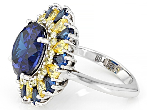 Bella Luce ® 16.06ctw Blue Sapphire And Canary Diamond Simulants Rhodium Over Silver Ring - Size 8