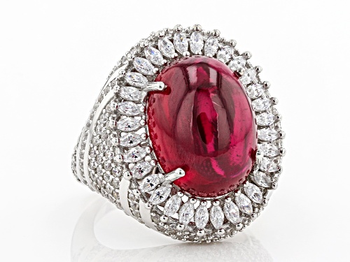 Bella Luce ® 20.73ctw Ruby And White Diamond Simulants Rhodium Over Sterling Silver Ring - Size 8