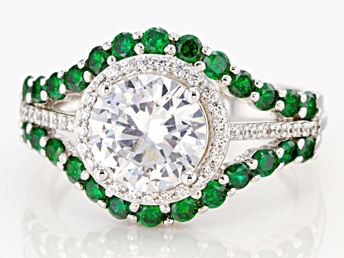 Bella Luce ® 5.42ctw White Diamond And Emerald Simulants Rhodium Over Silver Ring - Size 7