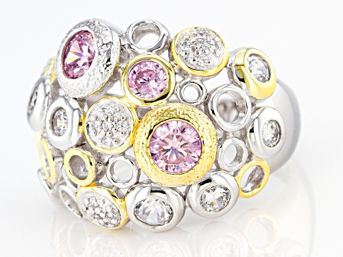 Bella Luce ® 2.67ctw Pink And White Diamond Simulants Rhodium Over Silver And Eterno™ Yellow Ring - Size 5