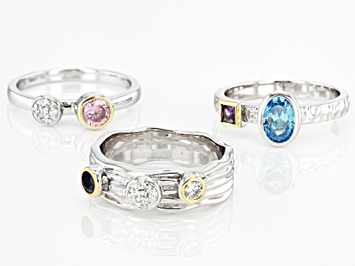 Bella Luce ® 2.72ctw Multi Gem Simulants Rhodium Over Sterling Silver Ring Set of 3 - Size 7