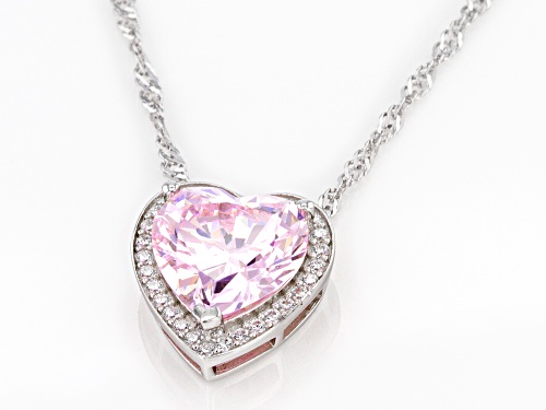 Bella Luce ® 7.11ctw Pink And White Diamond Simulants Rhodium Over Silver Heart Pendant With Chain