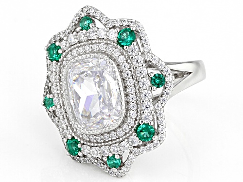 Bella Luce ® 7.83ctw Lab Created Green Spinel And White Diamond Simulant Rhodium Over Silver Ring - Size 12