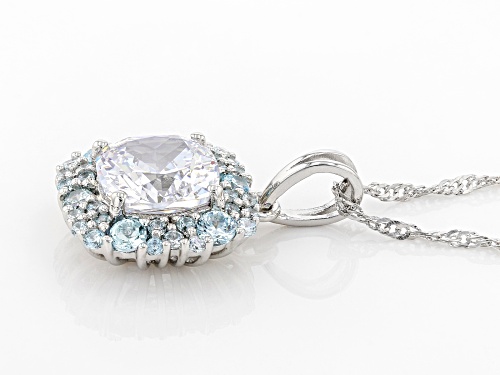 Bella Luce ® 9.33ctw Aquamarine And White Diamond Simulants Rhodium Over Silver Pendant With Chain