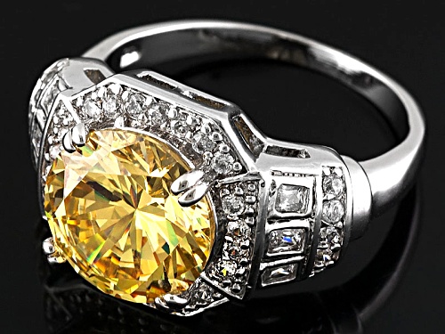 Bella Luce ® 7.22ctw Canary Yellow And White Diamond Simulant Rhodium Over Sterling Silver Ring - Size 5