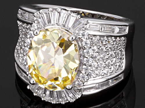 Bella Luce ® 11.80ctw Canary & White Diamond Simulant Rhodium Over Silver Ring (7.42ctw Dew) - Size 5