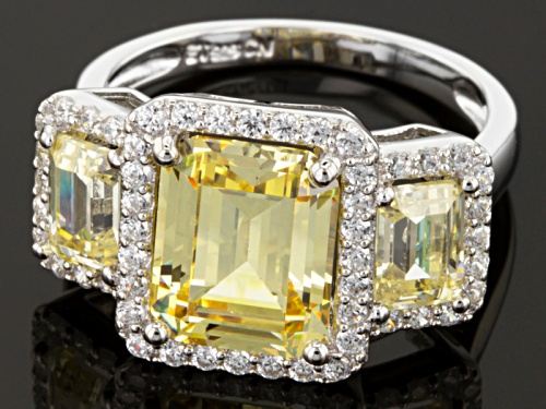 Bella Luce ® 10.60ctw Yellow & White Diamond Simulant Rhodium Over Silver Ring (5.61ctw Dew) - Size 7