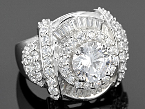 Bella Luce ® 7.54ctw Diamond Simulant Round & Baguette Rhodium Over Silver Ring (4.26ctw Dew) - Size 5