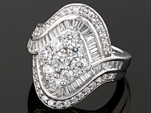 Bella Luce ® 4.90ctw Diamond Simulant Round & Baguette Rhodium Over Silver Ring (3.37ctw Dew) - Size 5