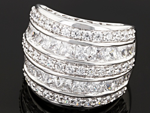 Bella Luce ® 8.73ctw Diamond Simulant Princess Cut & Round Rhodium Over Silver Ring (5.28ctw Dew) - Size 5