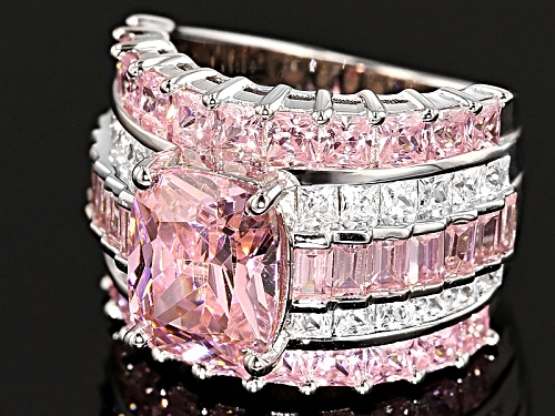 Bella Luce ® 11.66ctw Pink & White Diamond Simulant Rhodium Over Silver Ring (8.81ctw Dew) - Size 7